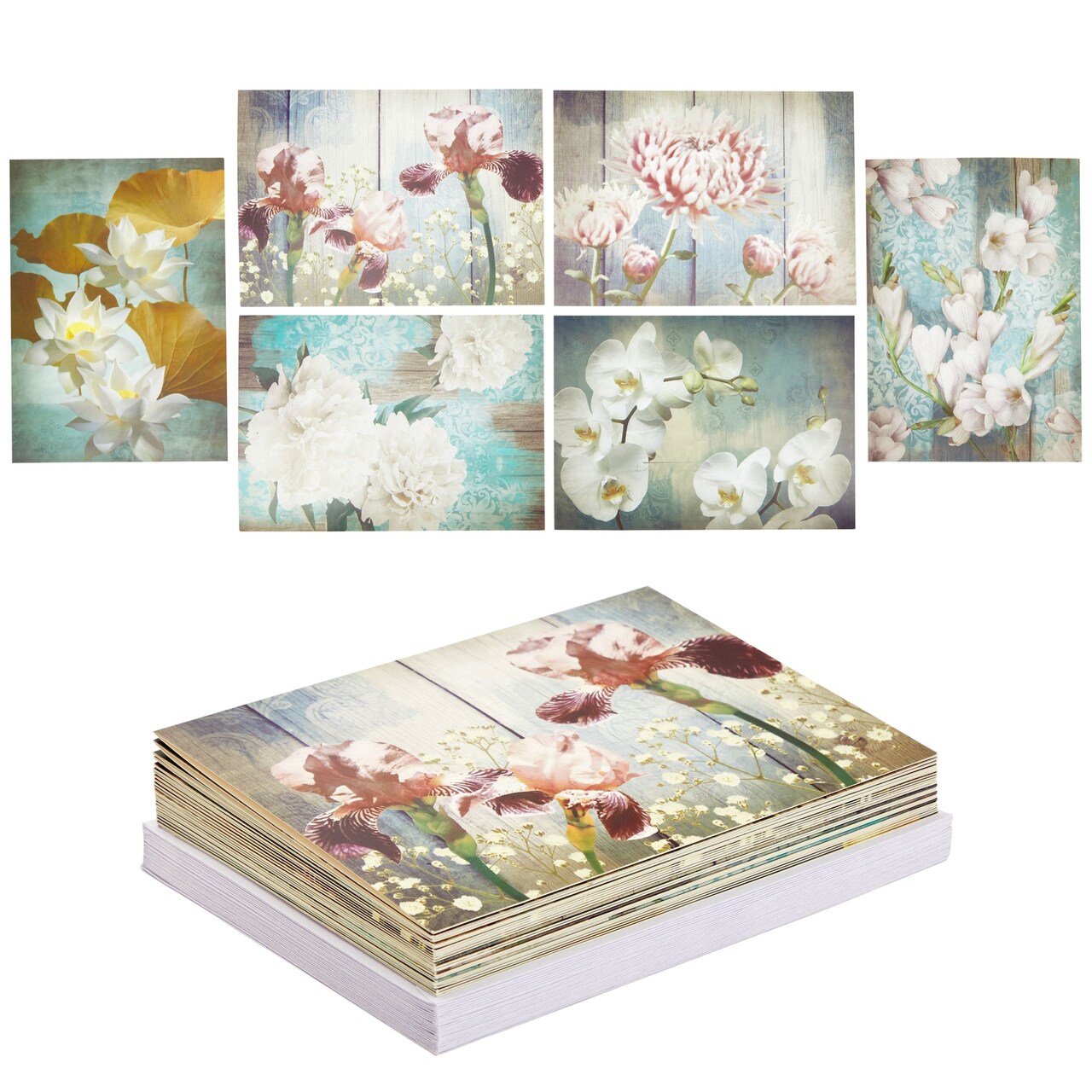 Floral Sympathy Cards with Envelopes for Funeral, Memorial, Condolence, 6 Designs (5 x 7 In, 24 Pack)